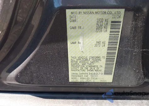 2015 Nissan Altima 2.5 S from USA, damaged, VIN 1N4AL3APXFN368079